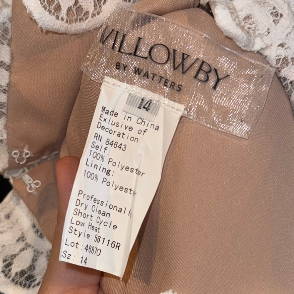 WILLOWBY by Watters White Lace Overlay Short Sleeve Button Back Wedding Top 14 - Picture 9 of 11